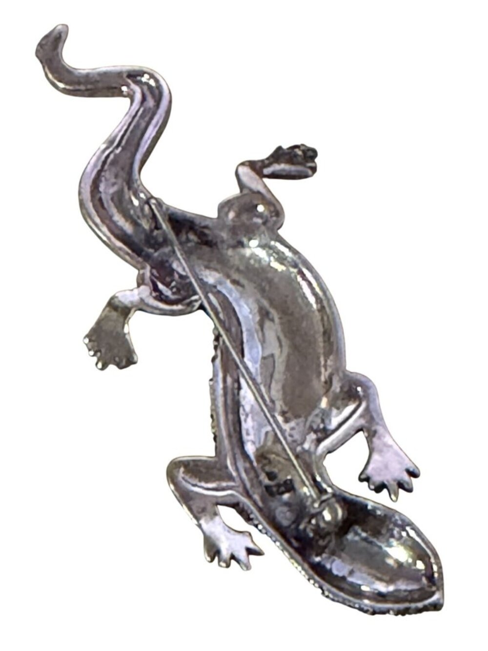 Vintage Signed 925 Lizard Gecko Brooch Pin Marcasite Garnet Eyes Textured 3" 13g - Picture 2 of 10